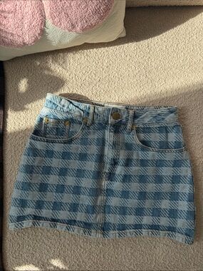 Ami Paris Houndstooth Light Blue Denim Mini Skirt